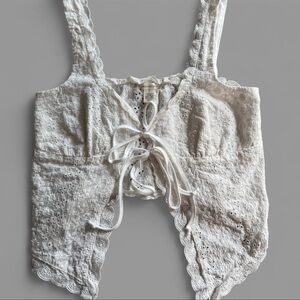 Aeropostale White Eyelet Lace-Up Crop Top